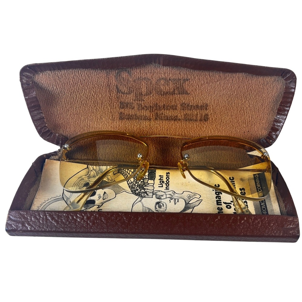 VTG 70's Spex Aviator Glasses Amber Vintage Rimless Corning Photochromic Retro